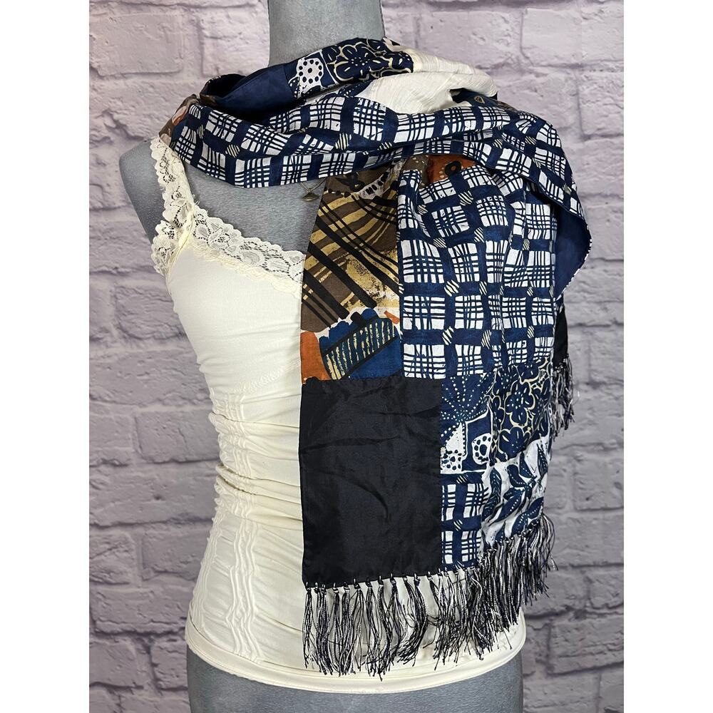 Patchwork/Multipattern Boho Silk Fringe Scarf - image 1